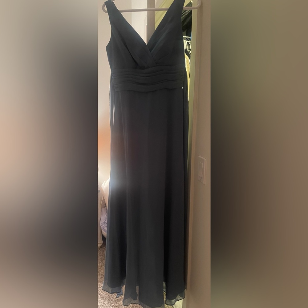 David’s bridal bridesmaid long chiffon v neck steel blue